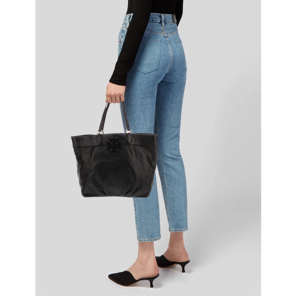 Tory Burch T Black Leather Tote Bag